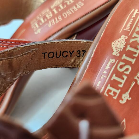 L'Artiste Spring Step Toucy Orange Floral Sandals EU 37 US 6.5-7 Stacked Heel - Picture 4 of 7